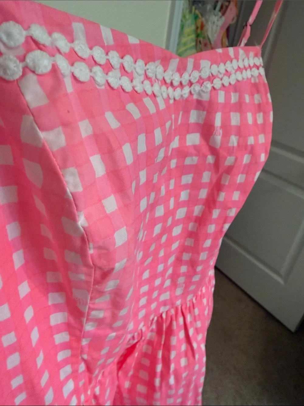 Lilly Pulitzer ❤️' Pink Gingham Sundress with Lace Trim
